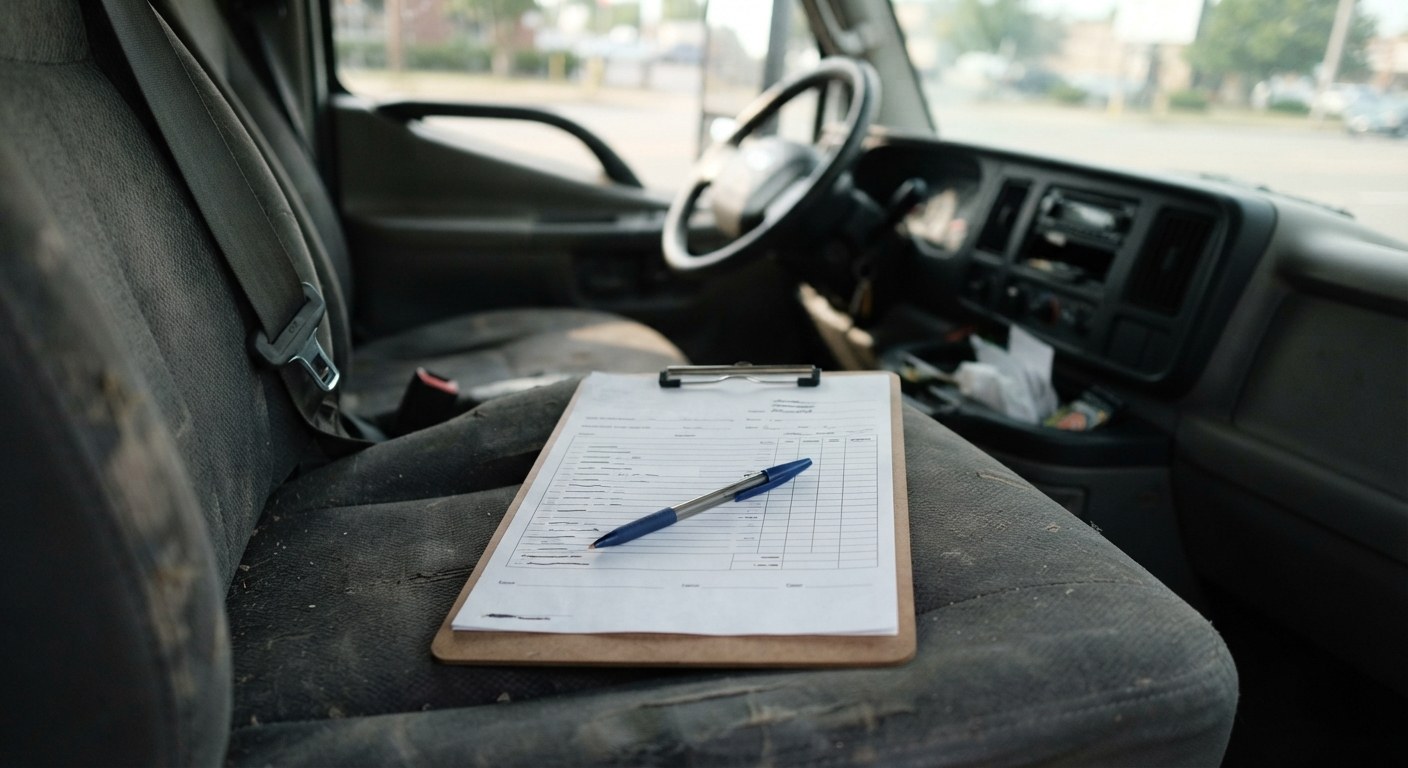 A driver completing an inspection